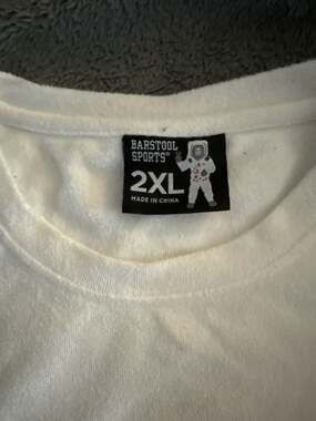 Barstool Sports White Pocket Tee with Embroidered Astronaut Sleeve Detail Size 2